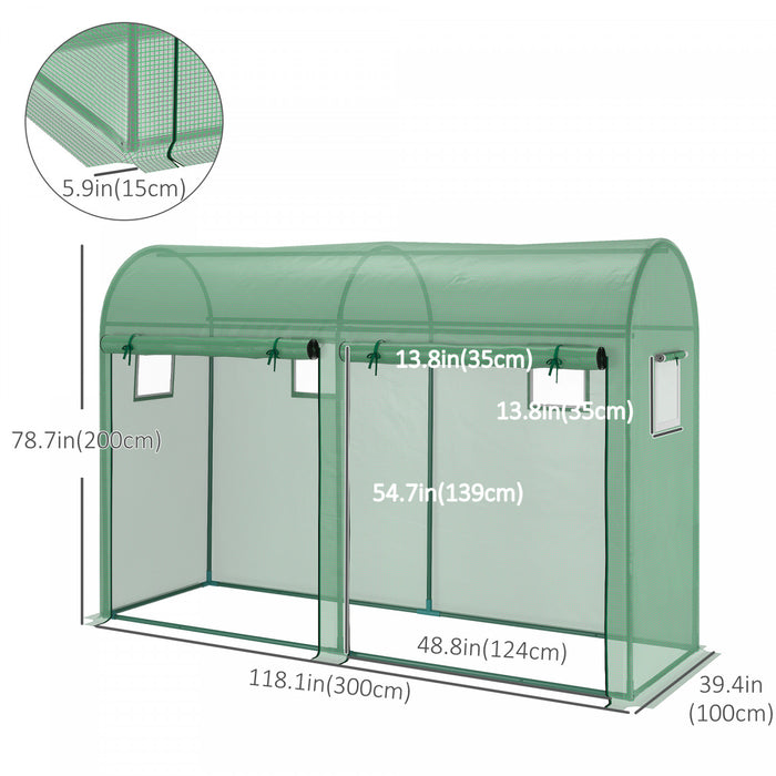 Outsunny 9.8' X 3.3' X 6.6' Outdoor Garden Greenhouse, Steel Frame Plant Growing Greenhouse With Double Doors And 4 Windows, Pe Cover For Backyard, Patio, Green