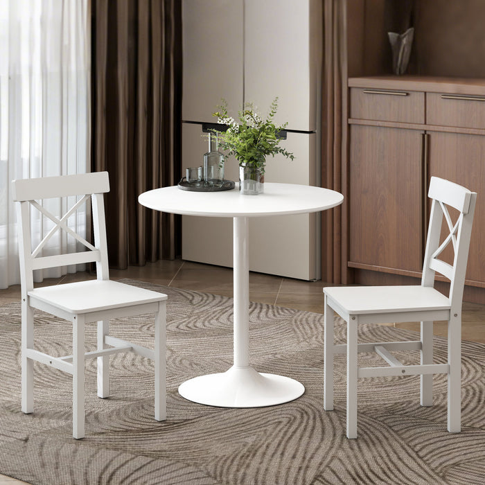 HOMCOM Farmhouse Wood Dining Chairs Set of 2 with Cross Back, White