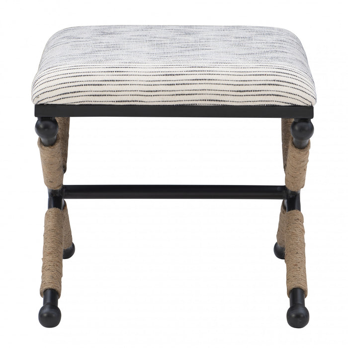 Ashburn Campaign Fabric Accent Striped Ottoman - Black