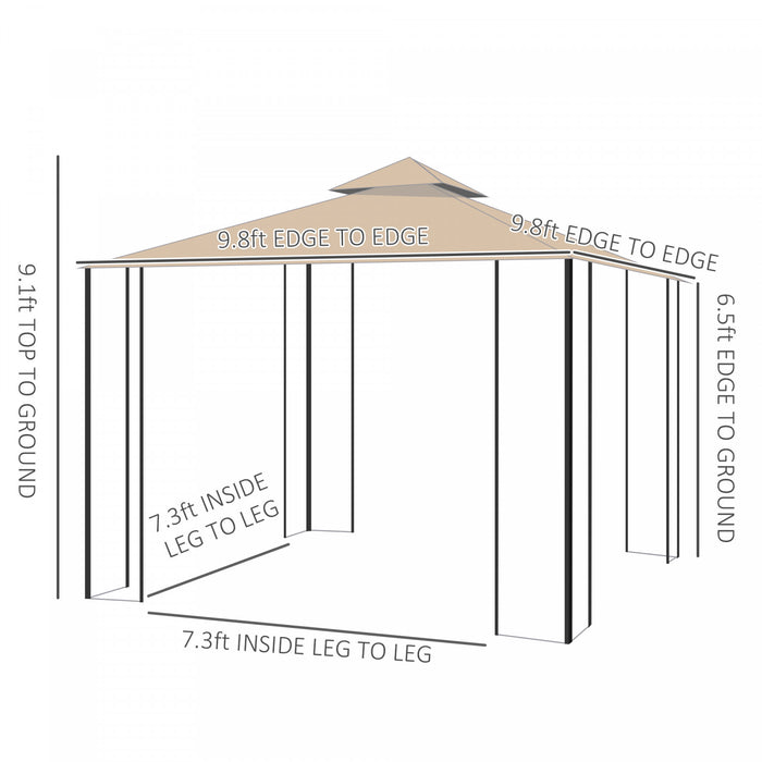 Outsunny 10x10ft Patio Gazebo Outdoor Double Top Pavilion Canopy Garden Event Party Tent Shelter Yard Sun Shade Steel Frame W/ Mosquito Netting