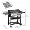 Outsunny Propane Gas Grill with 4 Main Burners, 1 Side Burner, 40,000 BTU Outdoor BBQ Grill Cart with Wheels, Warming Rack, Shelves, Thermometer, Bottle Opener, Black