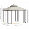 Outsunny 10' X 10' Outdoor Patio Gazebo Canopy With Double Tier Roof, Removable Mesh Curtains, Displ|Outsunny 10' X 10' Tonnelle Pavillon Jardin Patio Terrasse Gazebo Exterieur Double Toit Avec Parois