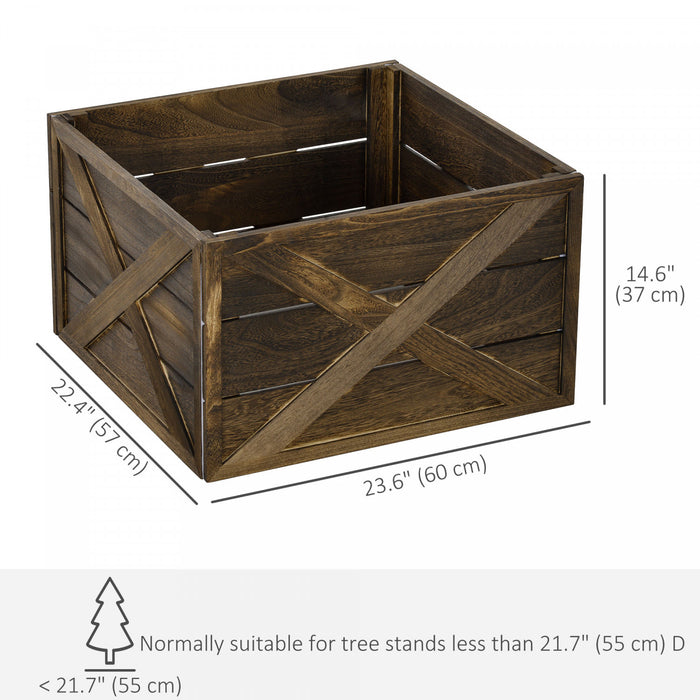 HOMCOM 24\" Wooden Christmas Tree Collar Box Dark Distressed Wood Finish
