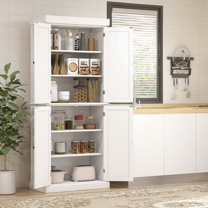 HOMCOM Freestanding 4 Door Kitchen Pantry Cabinet with Shelves White