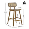 Bari Rubber Wood Counter Stool Set of 2 with Rattan Back and Footrest,Walnut | Bari lot de 2 tabourets de comptoir en bois de caoutchouc avec dossier en rotin et repose-pieds, couleur noyer