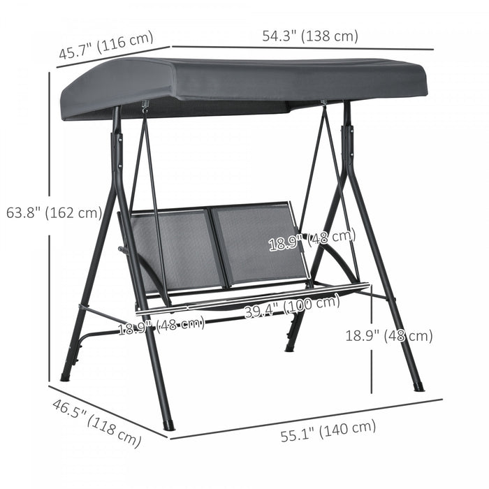 Outsunny 2-Seat Patio Swing Chair, Outdoor Porch Swing Glider, Dark Grey