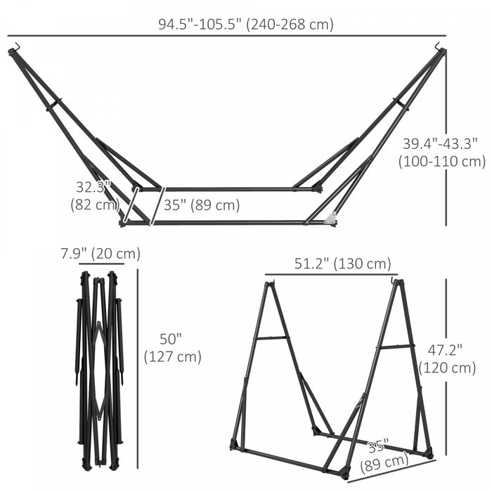 Outsunny Foldable Hammock Stand, 2-in-1 Hammock Chair Stand Only, Black