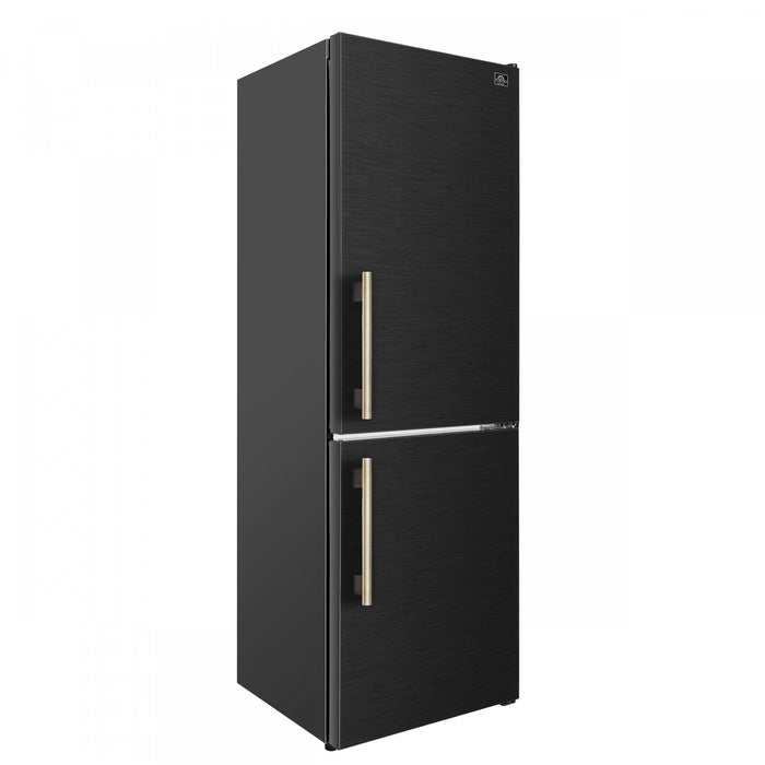 Forno Custodia 24\" Bottom Freezer, 10.3 cu.ft., Right Swing, Total No frost, Black - FFFFD1766-24BLK-RS Refrigerator