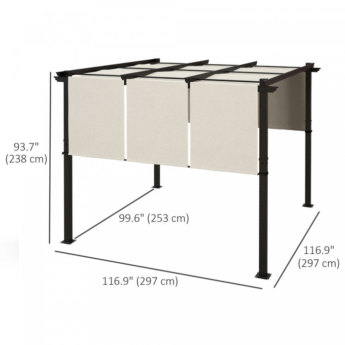 Outsunny 10' X 10' Metal Pergola With Retractable Canopy For Patio, Deck