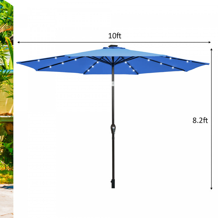 Costway 10FT Patio Solar Umbrella LED Patio Market Steel Tilt W/ Crank Outdoor Blue New