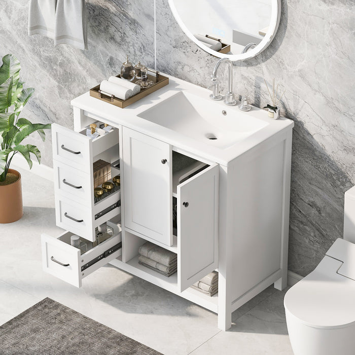 Oakmere 36 Inch Single Sink Bathroom Vanity with Two Doors and Two Drawers, White