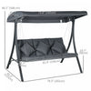 Outsunny 3-Person Patio Swing Chair, Outdoor Porch Swing Bench, Dark Grey