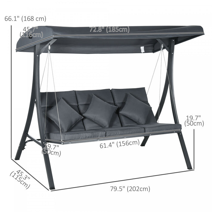 Outsunny 3-Person Patio Swing Chair, Outdoor Porch Swing Bench, Dark Grey