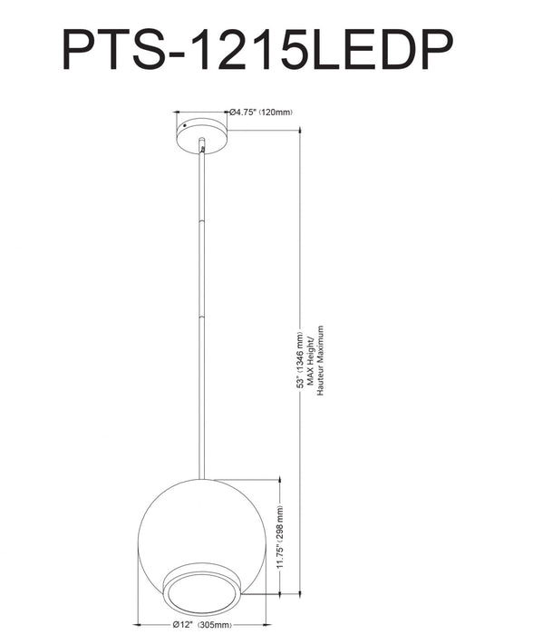 Dainolite Picotas LED Pendant 15w Matte Black Clear Glass Lamp