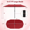 Costway 13 FT Large Patio Umbrella with LED Solar Lights Crank Handle 12 Heavy-Duty Ribs Wine
