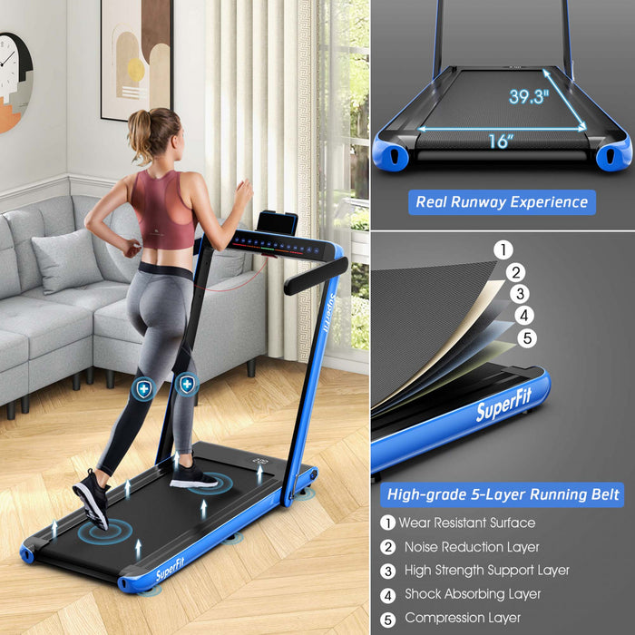 Superfit 2.25hp 2 In 1 Folding Treadmill Jogging Machine W/app Control Blue