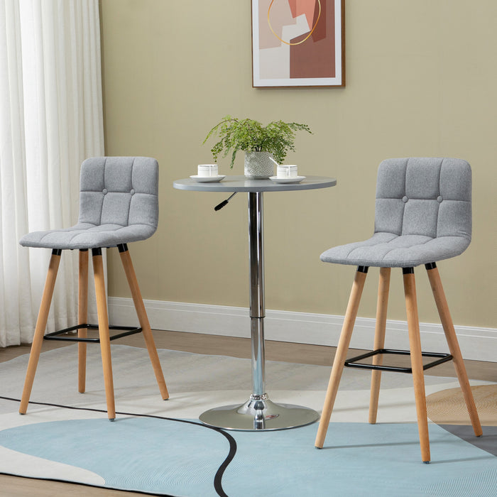 HOMCOM Bar Stool Set of 2 Upholstered Kitchen Stool w/ Wood Legs, Grey
