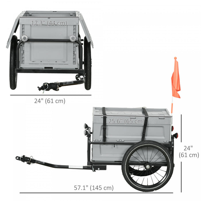 Aosom Bike Cargo Trailer, Bicycle Trailer Wagon Cart With Removable Storage Box, Quick Release 16\" Wheels And Safe Reflectors, Max Load 88lbs