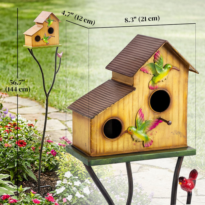 Outsunny Outdoor Bird House with Pole, 57\" Metal Birdhouse Decor, Yellow