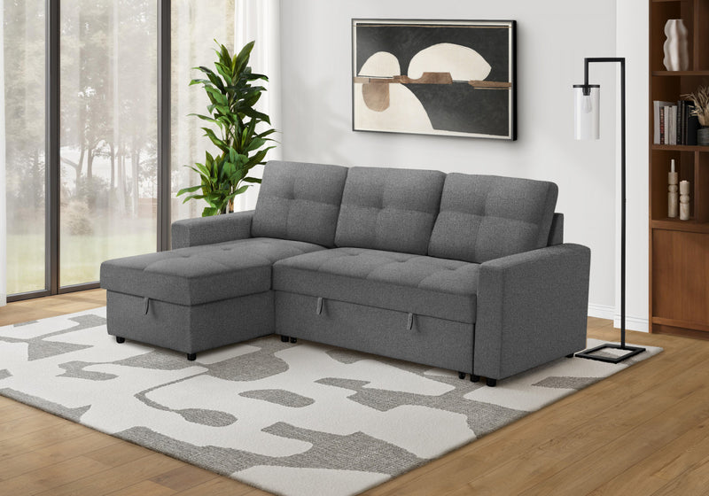Sleeper Sofa, 90\" Length, Convertible Sofa Bed, Storage Chaise, Dark Grey Fabric Sleeper Sofa