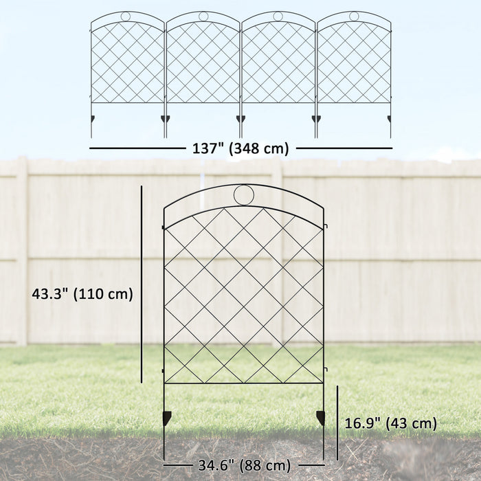 Outsunny 11.4' Garden Fence Steel Border Flower Edging, Pack of 4, Black