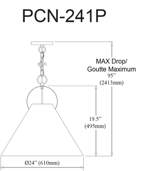 Dainolite Princeton 1 Light Pendant 24\" Dia Matte Black Finish White Shade Lamp