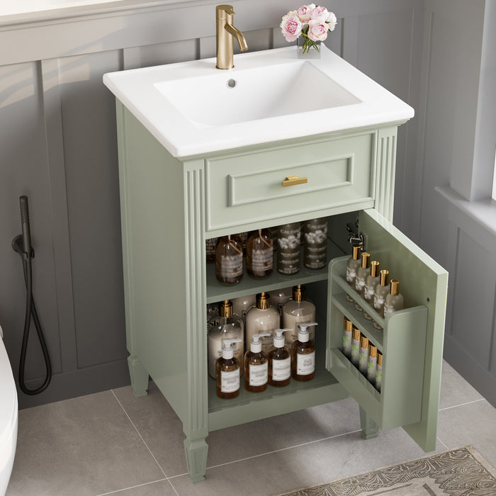 Jocelyn 20\" Bathroom Vanity with Ceramic Sink and Solid Rubberwood Frame, Green