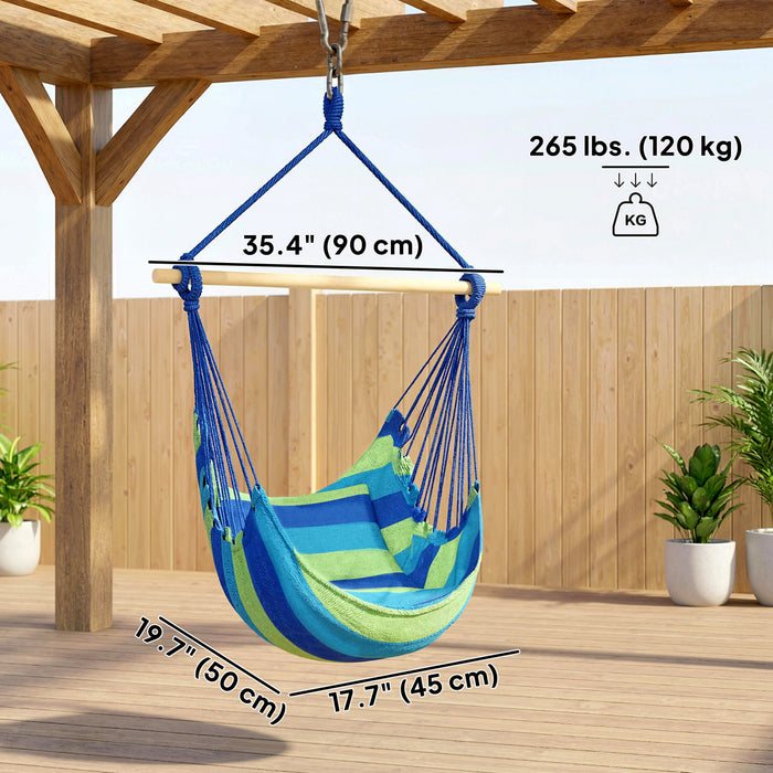 Outsunny Hammock Chair, Swing Hanging Macrame Chair, Blue and Green