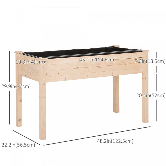 Outsunny 48''x22''x30'' Elevated Planter Box With Legs Wooden Patio Raised Garden Bed Outdoor Flower Stand Yard Natural Plant Table Raised Flower Planter W/ Inner Bag