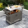 Outsunny Outdoor Bar Cart with Storage Cabinet, Stainless Steel Top Outdoor Kitchen Cabinet with Wheels, HDPE Bar Table Beverage Food Prep Station for Indoor Outdoor, Dark Grey