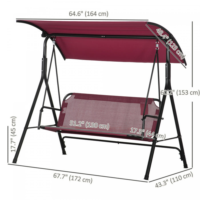 Outsunny 3-Seat Patio Swing Chair with Adjustable Canopy Wine Red