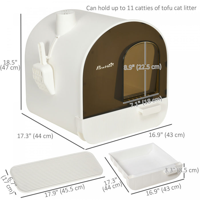 Pawhut Large Cat Litter Box With Lid, Enclosed Kitty Litter Box With Slide-out Tray, Scoop, Filter, White