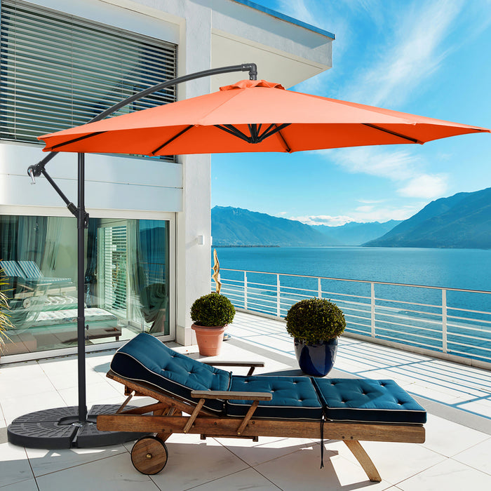 Costway 10 FT Patio Offset Umbrella w/8 Ribs Cross Base Tilt Orange