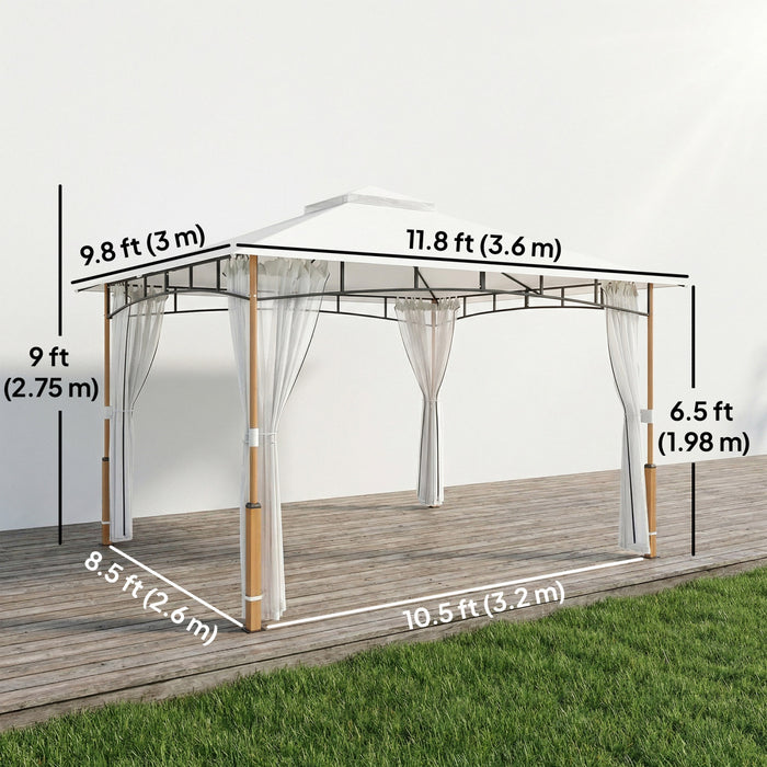 Outsunny 10' x 12' Patio Gazebo, Double Roof Gazebo Canopy Shelter, Cream