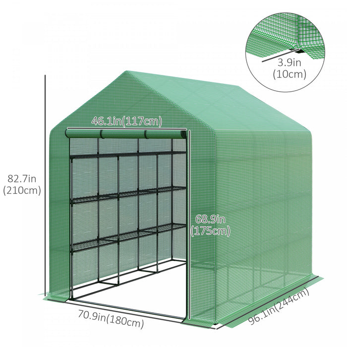 Outsunny 8' X 6' X 7' Portable Walk-in Greenhouse Hot House With 18 Shelves, Water/uv Resistant Weather Cover, & Roll Up Door