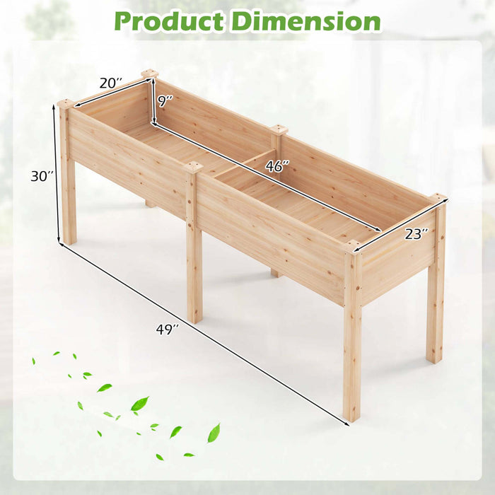 Costway Raised Garden Bed Elevated Fir Wood Planter Box With 2 Large Planting Areas Beige