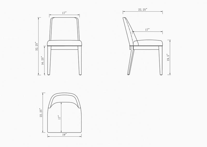 Gansevoort Modern Wood Vegan Leather Dining Chair in Stone Gray - Set of 4