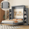 Glenn Engineered Wood Murphy Bed With Shelves And Led Lighting, Queen Size - Grey | Lit Mural Escamotable Glenn En Bois Composite Avec Etageres Et Eclairage Led, Taille Queen - Gris