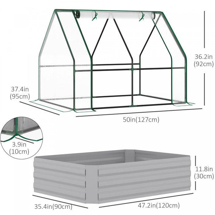 Outsunny Greenhouse With Raised Garden Bed, Steel Outdoor Planter Box, Roll Up Door, Dual Use For Flowers Vegetables Fruits Herbs, 50\"x37.4\"x36.2\", Clear Plastic Cover