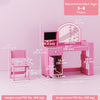 Qaba Kids Vanity Set with Lighted Mirror, Toddler Dressing Table and Chair Set with Cabinet, Drawer and Shelves, Pretend Makeup Playset for Girls 3-8 Years Old, Pink