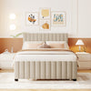Ethan Space-Saving Velvet Upholstered Platform Bed with Trundle,Full Size,Beige Full Bed | Lit plateforme Ethan rembourre en velours, gain de place, avec tiroir gigogne, taille full, beige