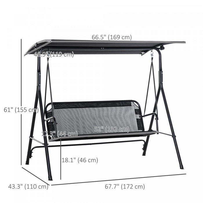 Outsunny 2-person Patio Swing Chair With Adjustable Canopy For Porch Garden