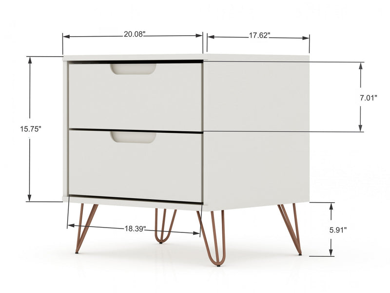 Rockefeller Mid-Century Modern 20\" Nightstand in Off White (2-Drawer) - Set of 2