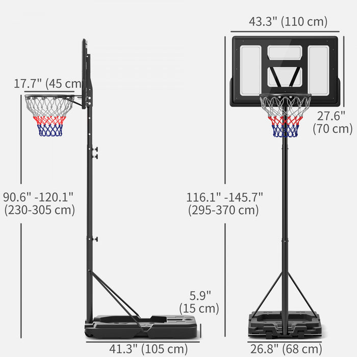 Soozier 7.5-10ft Portable Basketball Hoop With Wheels And 43\" Backboard