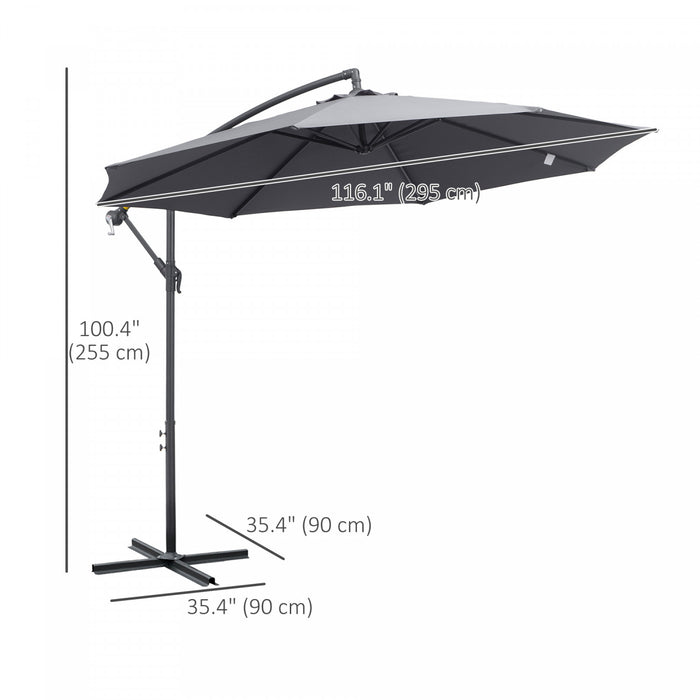 Outsunny 10ft Offset Patio Umbrella With Base, Grey