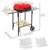 Outsunny Charcoal BBQ Grill Rolling Barbecue Trolley Smoker with Wheels, 2 Side Shelves and a Bottom Shelf Patio Outdoor Garden, Black and Red