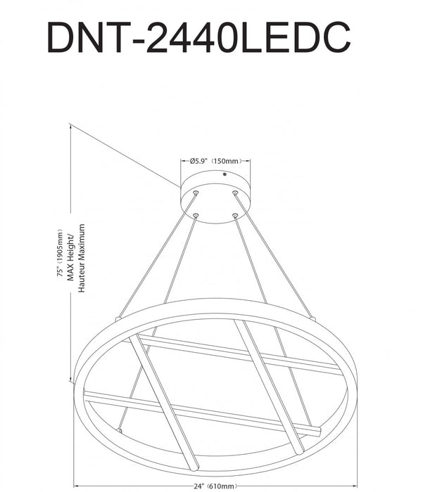 Dainolite Dante LED Chandelier 40w Matte Black White Silicone Diffuser Lamp