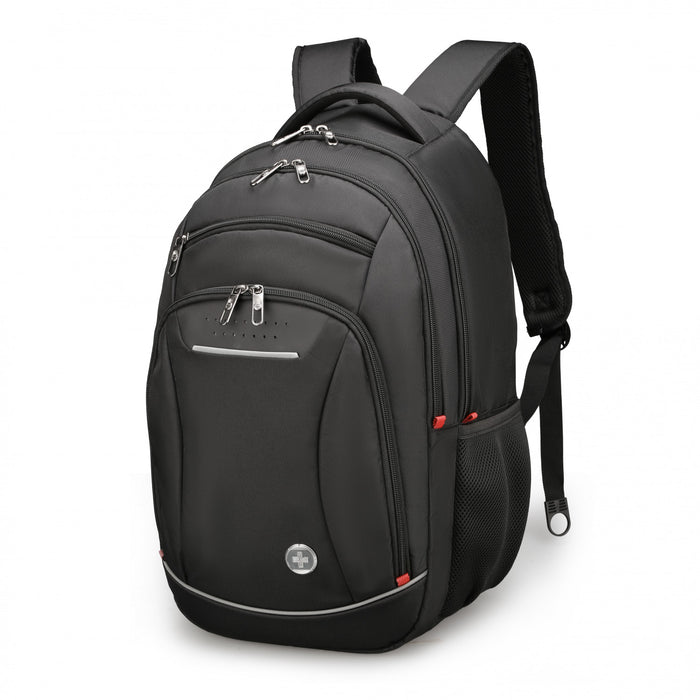 Swissdigital Sursee School Backpack – 17\" Laptop Bag, SDD Finder, Add-A-Bag System, Reflective Trim, Breathable Mesh, Travel-Ready