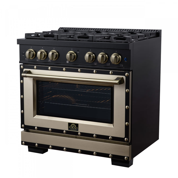 Forno Ambassador 36\" Dual Fuel Range in Black, 6 Sealed Burners, 5.2 cu.ft. Oven - FFSGS6199-36CPBLK