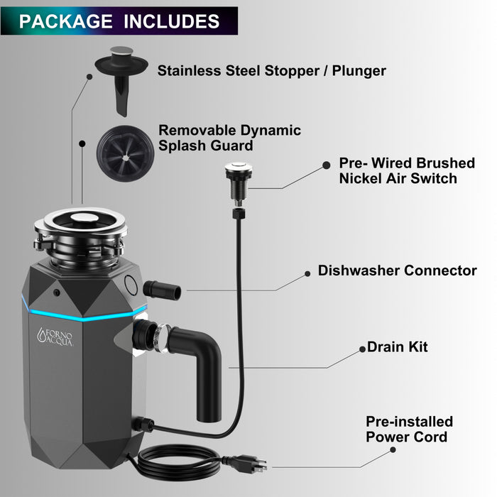 BrightDIAMOND 1HP Quietest Waste Disposer, LED Cabinet Light, Corded & Air Switch, Black Onxy - WDD100TA1BO Food Disposer